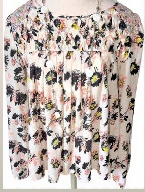 Xhilaration Cream Floral Smocked Yoke Blouse
